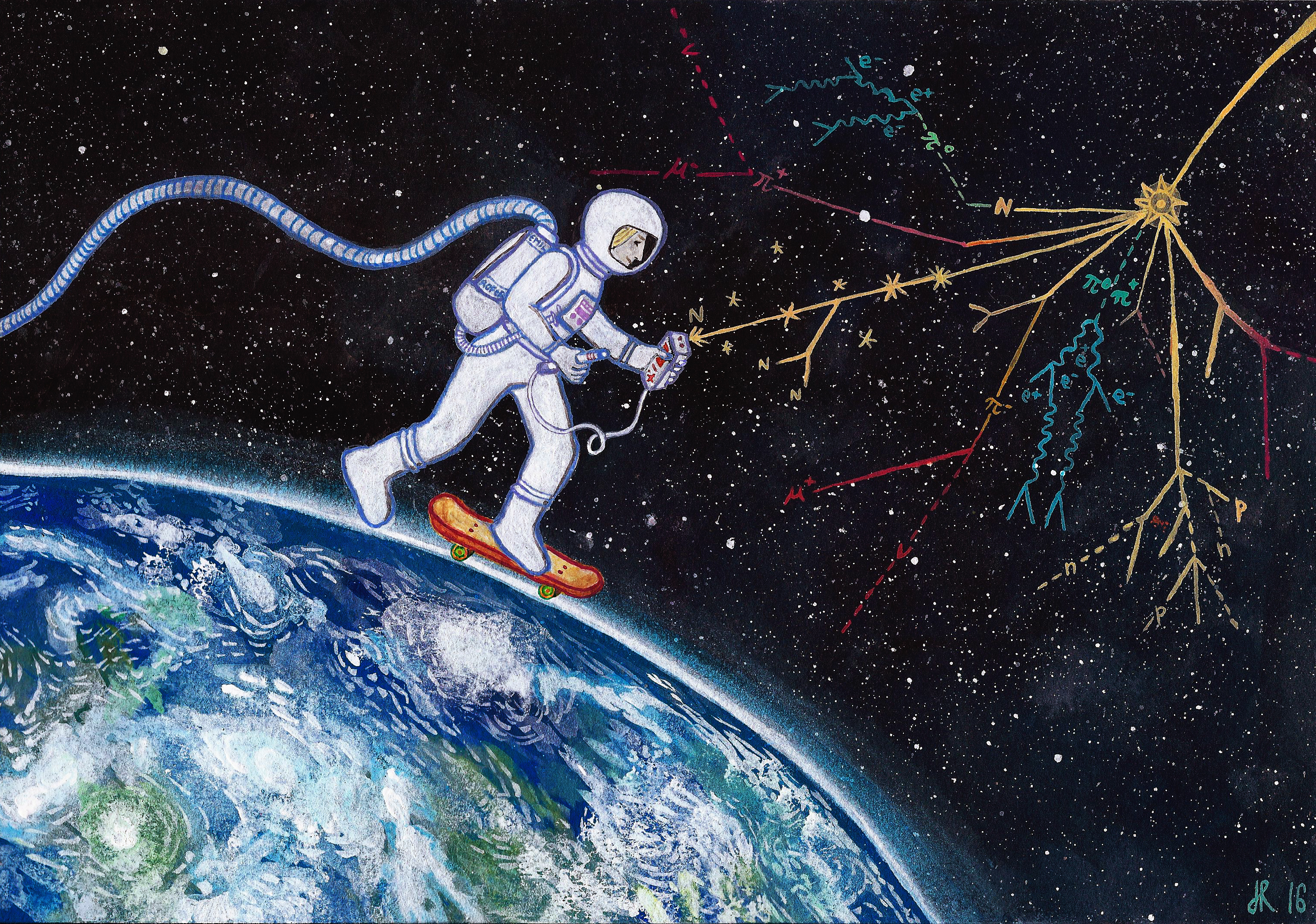 painting of a programmer skating the earth